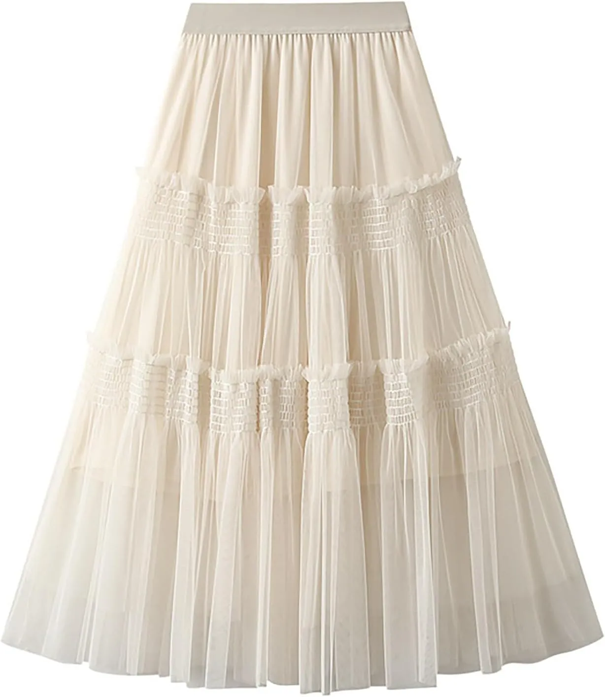 Women Mid Length Skirt Dance Party A Line High Waisted Ruffles Tulle Skirt Holiday Party Costume Half Skirt Women