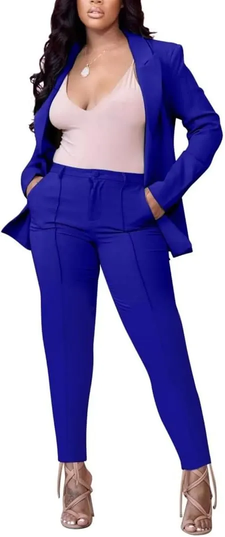 Women Open Front Long Sleeve Blazer and Pants Set Sexy Bodycon Business Pants Suit Formal 2 Piece Outfits