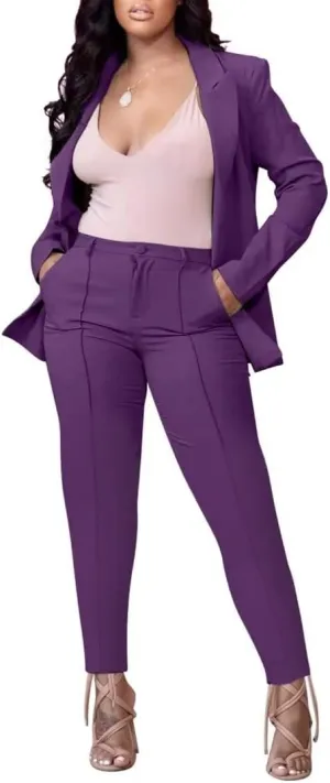 Women Open Front Long Sleeve Blazer and Pants Set Sexy Bodycon Business Pants Suit Formal 2 Piece Outfits