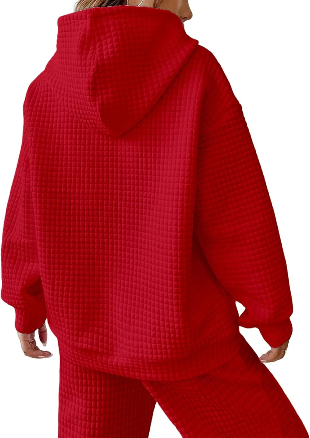 Women Oversized Hoodies Casual Basic Waffle Long Sleeve Pullover Top Solid Hooded Sweatshirt with Pocket