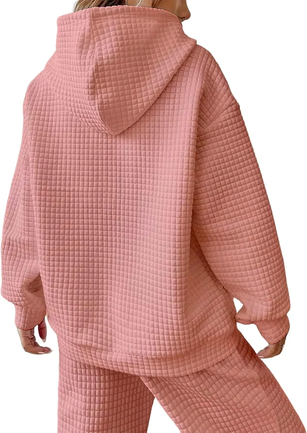 Women Oversized Hoodies Casual Basic Waffle Long Sleeve Pullover Top Solid Hooded Sweatshirt with Pocket