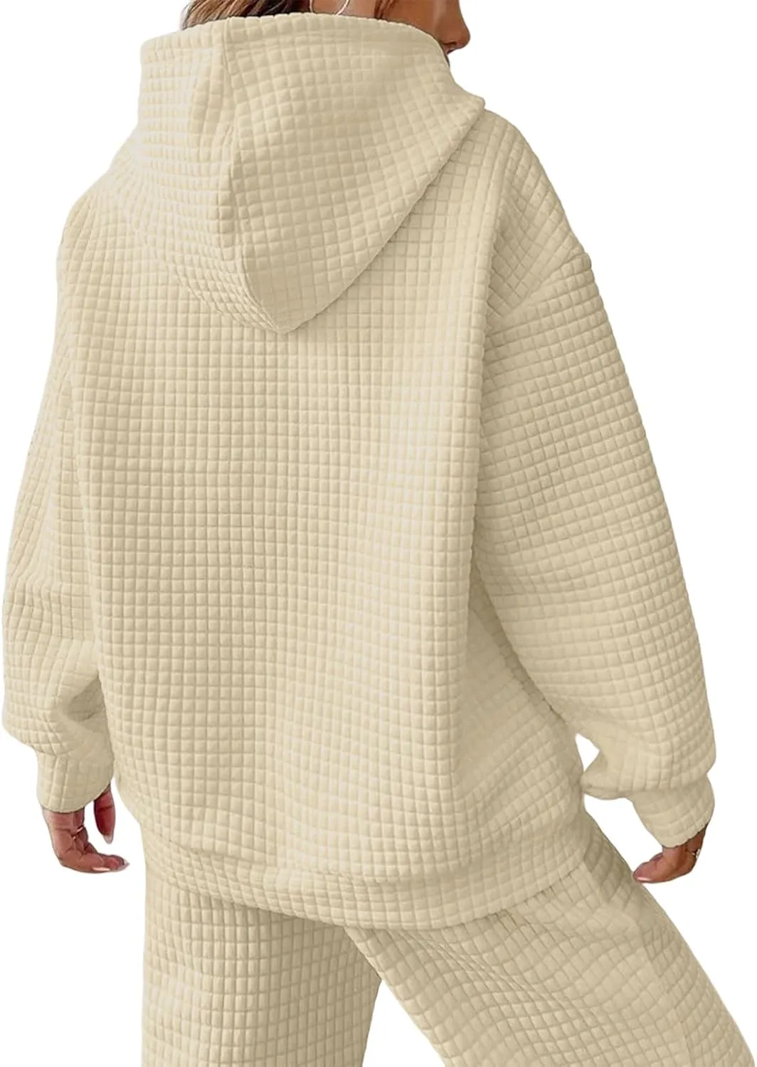 Women Oversized Hoodies Casual Basic Waffle Long Sleeve Pullover Top Solid Hooded Sweatshirt with Pocket