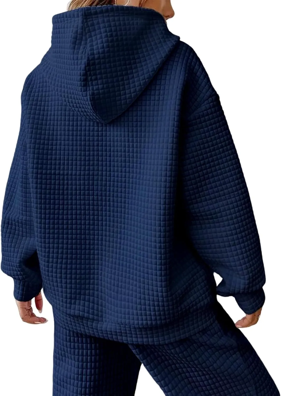 Women Oversized Hoodies Casual Basic Waffle Long Sleeve Pullover Top Solid Hooded Sweatshirt with Pocket