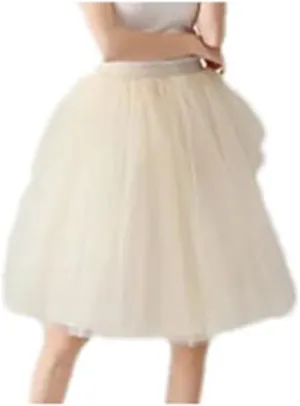 Women Pleated Skirt Sexy Midi Tulle Slight Strech High Waist Skirt
