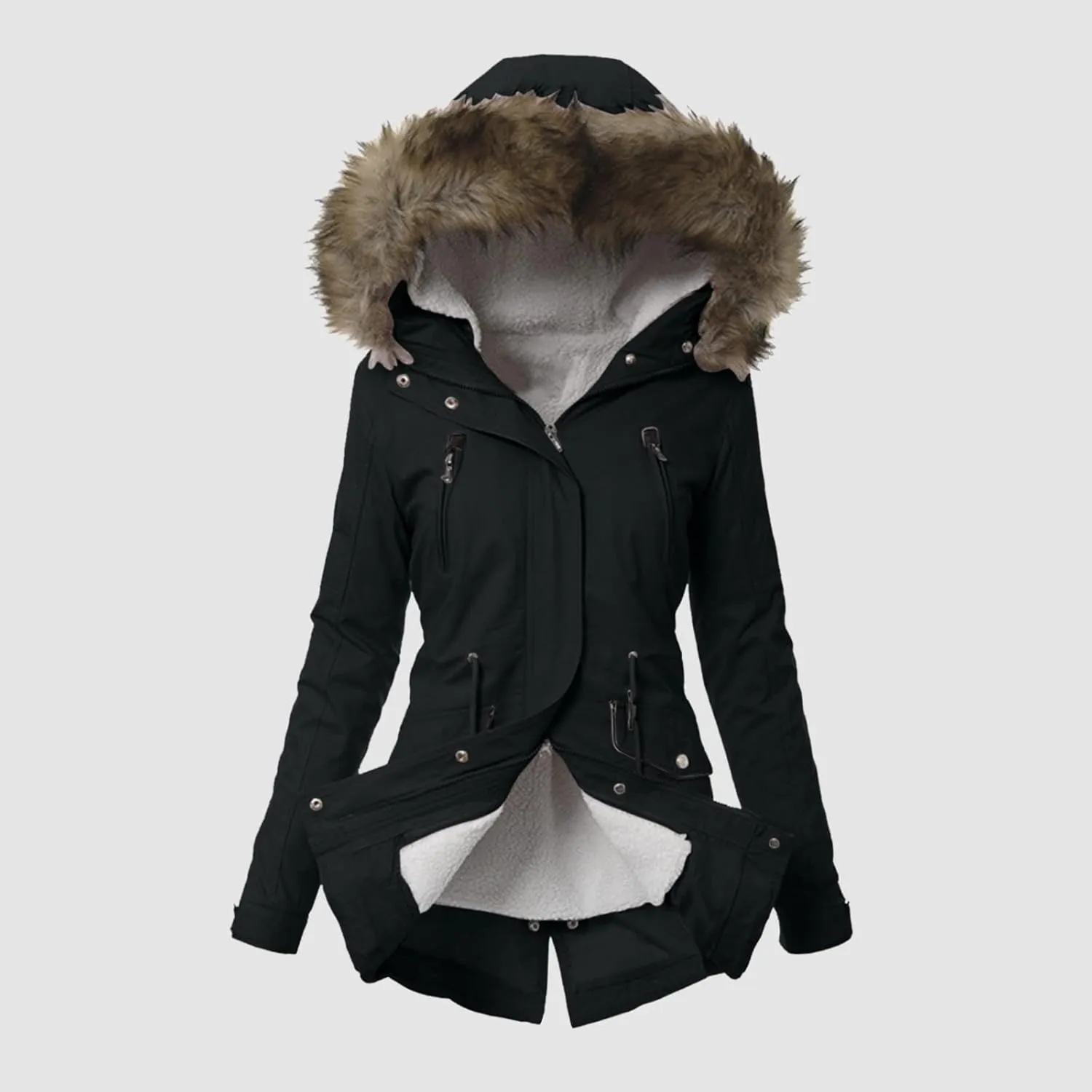 Women Plus Size Winter Overcoat Women's Jacket Thick Outwear Plush Lined Hooded Coat Warm Womens Fleece Plus Size