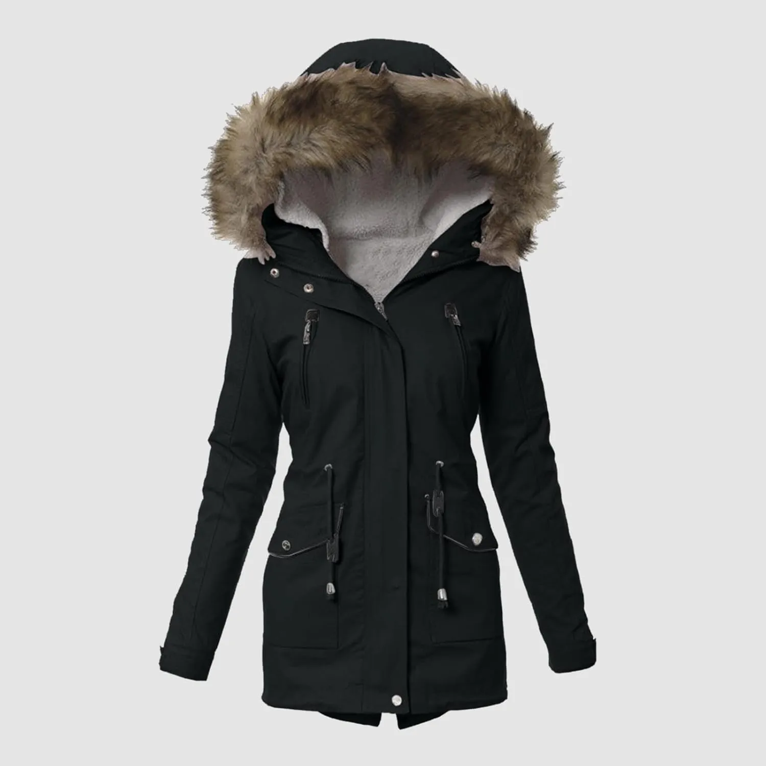Women Plus Size Winter Overcoat Women's Jacket Thick Outwear Plush Lined Hooded Coat Warm Womens Fleece Plus Size