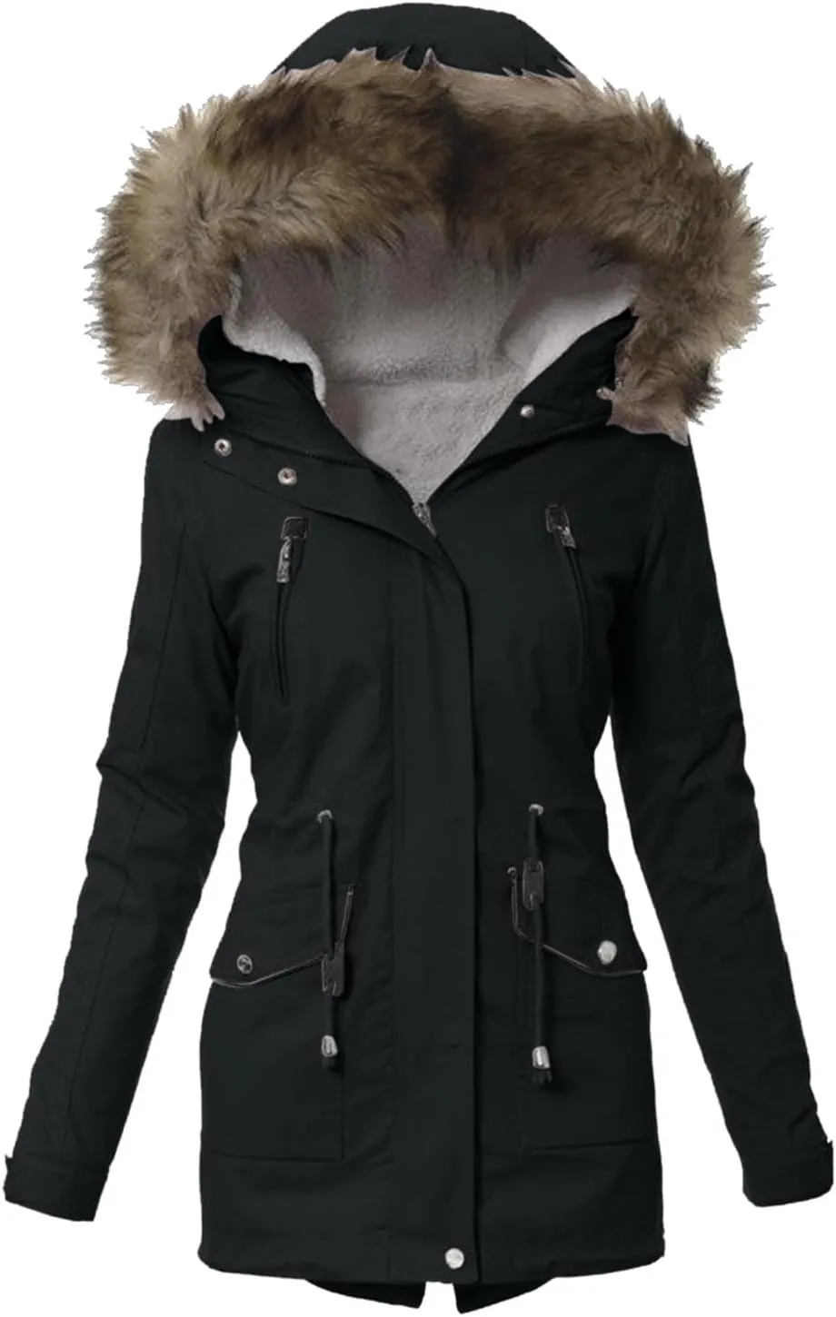 Women Plus Size Winter Overcoat Women's Jacket Thick Outwear Plush Lined Hooded Coat Warm Womens Fleece Plus Size