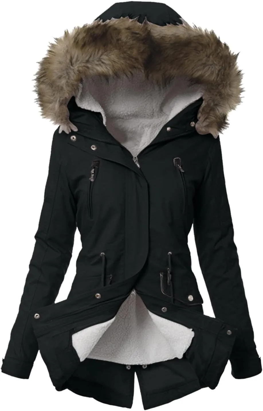 Women Plus Size Winter Overcoat Women's Jacket Thick Outwear Plush Lined Hooded Coat Warm Womens Fleece Plus Size