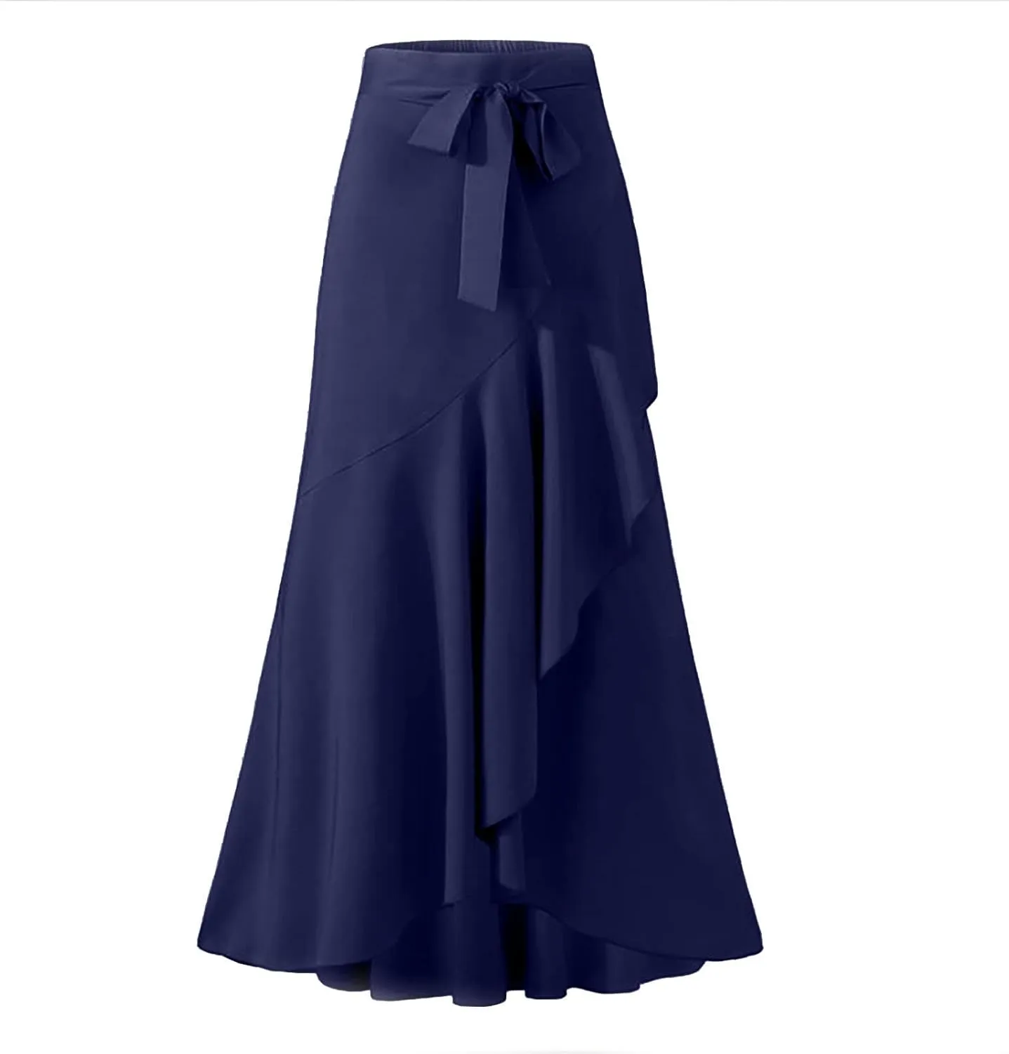 Women Ruffle Pants Flowy Trousers with Skirt High Waist Maxi Skirts Dressy Casual Skirts Lace Up Overlay Pant Skirts