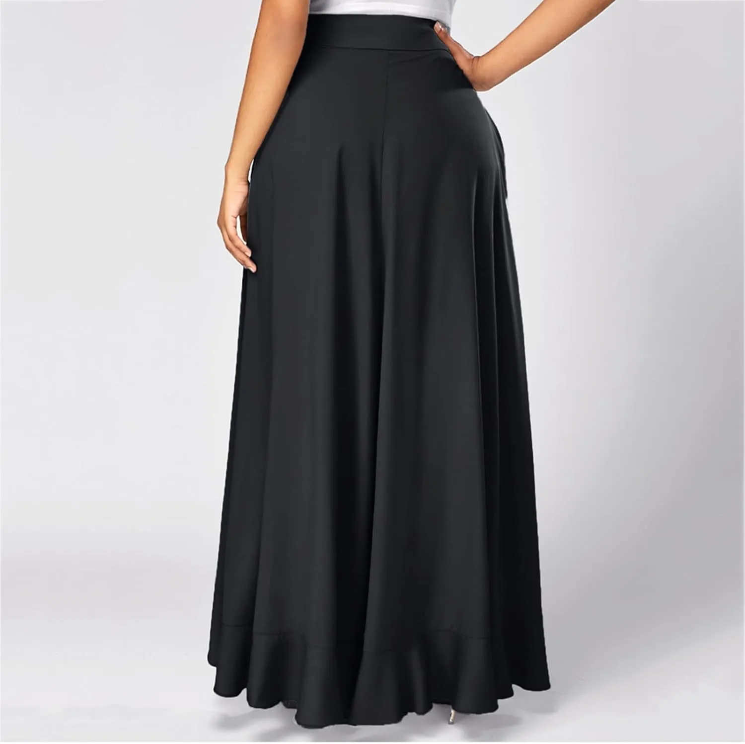 Women Ruffle Pants Flowy Trousers with Skirt High Waist Maxi Skirts Dressy Casual Skirts Lace Up Overlay Pant Skirts