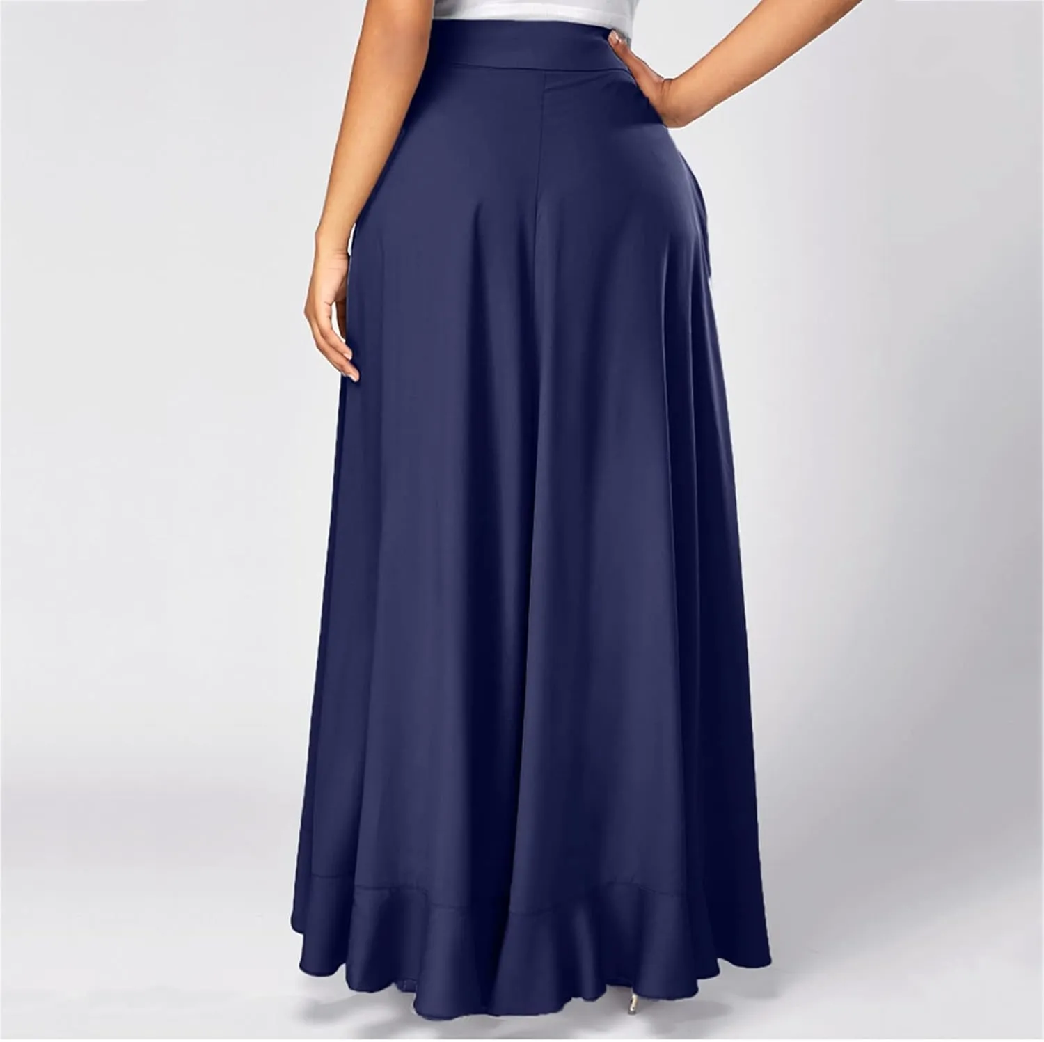 Women Ruffle Pants Flowy Trousers with Skirt High Waist Maxi Skirts Dressy Casual Skirts Lace Up Overlay Pant Skirts