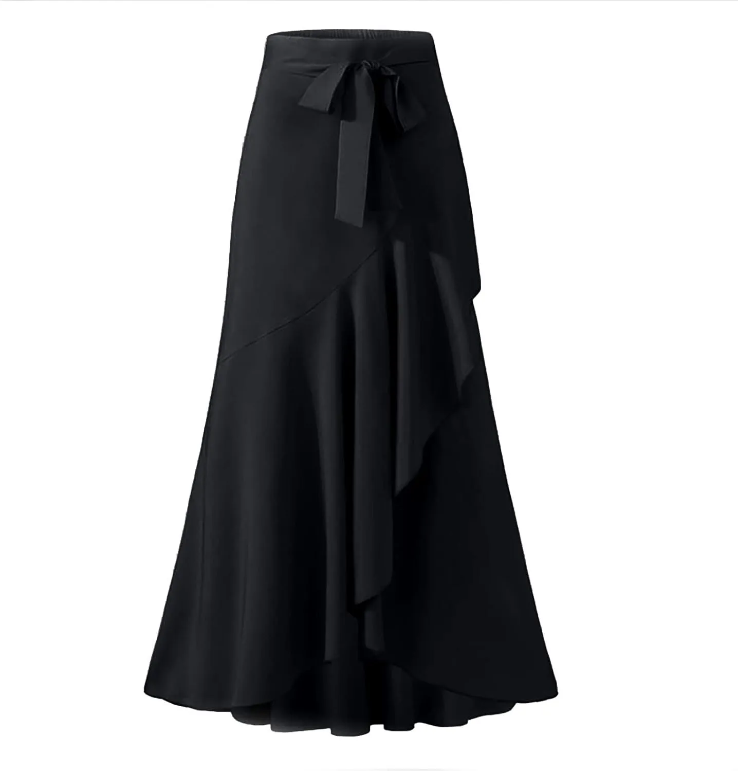 Women Ruffle Pants Flowy Trousers with Skirt High Waist Maxi Skirts Dressy Casual Skirts Lace Up Overlay Pant Skirts