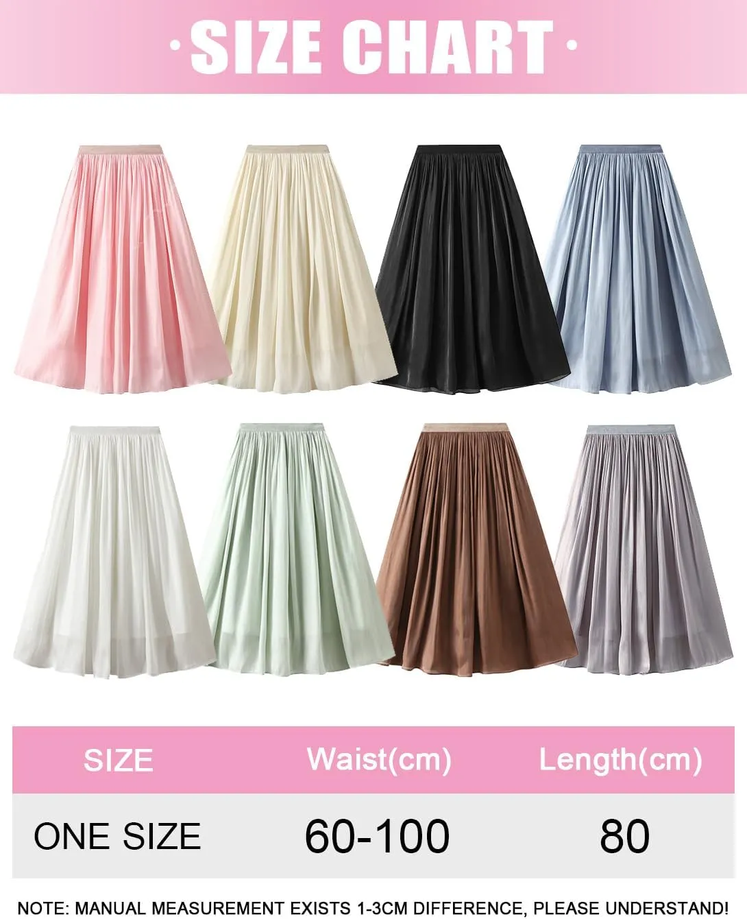 Women Skirt Summer Elastic High Waist Pleated Skirts Casual Midi Swing A-line Skirts