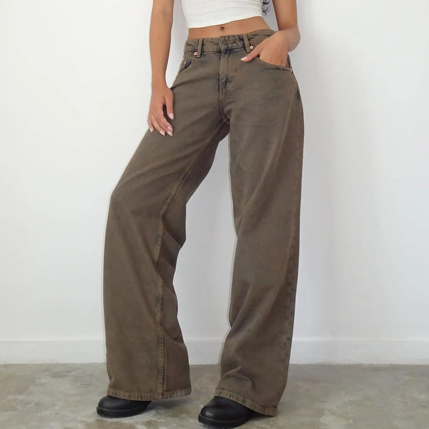 Women Straight Leg Boyfriend Jeans Low Waist Wide Leg Baggy Jeans Vintage Denim Pants