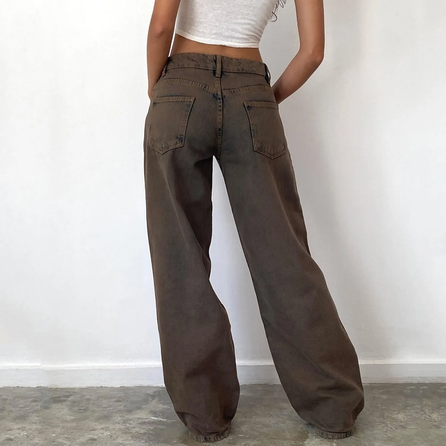 Women Straight Leg Boyfriend Jeans Low Waist Wide Leg Baggy Jeans Vintage Denim Pants