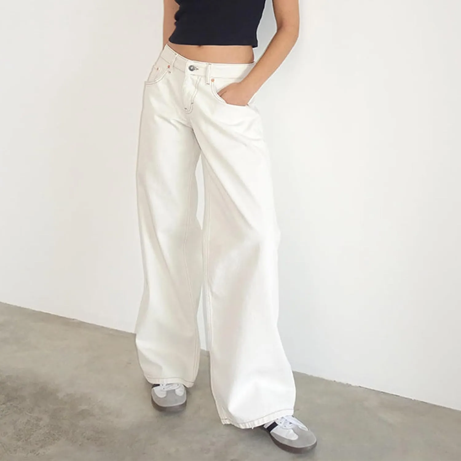 Women Straight Leg Boyfriend Jeans Low Waist Wide Leg Baggy Jeans Vintage Denim Pants