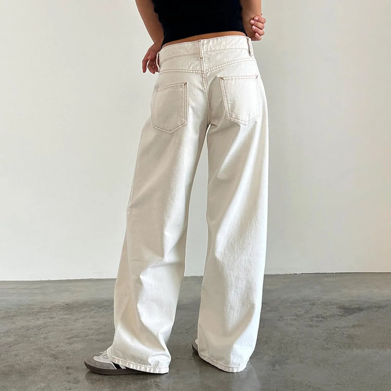 Women Straight Leg Boyfriend Jeans Low Waist Wide Leg Baggy Jeans Vintage Denim Pants