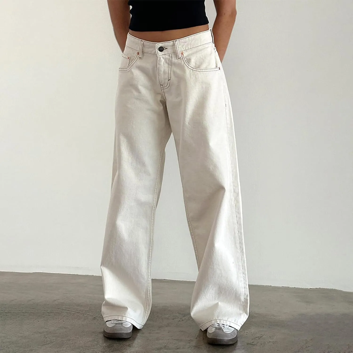Women Straight Leg Boyfriend Jeans Low Waist Wide Leg Baggy Jeans Vintage Denim Pants