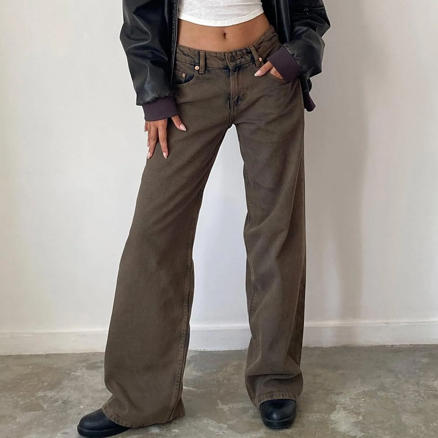 Women Straight Leg Boyfriend Jeans Low Waist Wide Leg Baggy Jeans Vintage Denim Pants