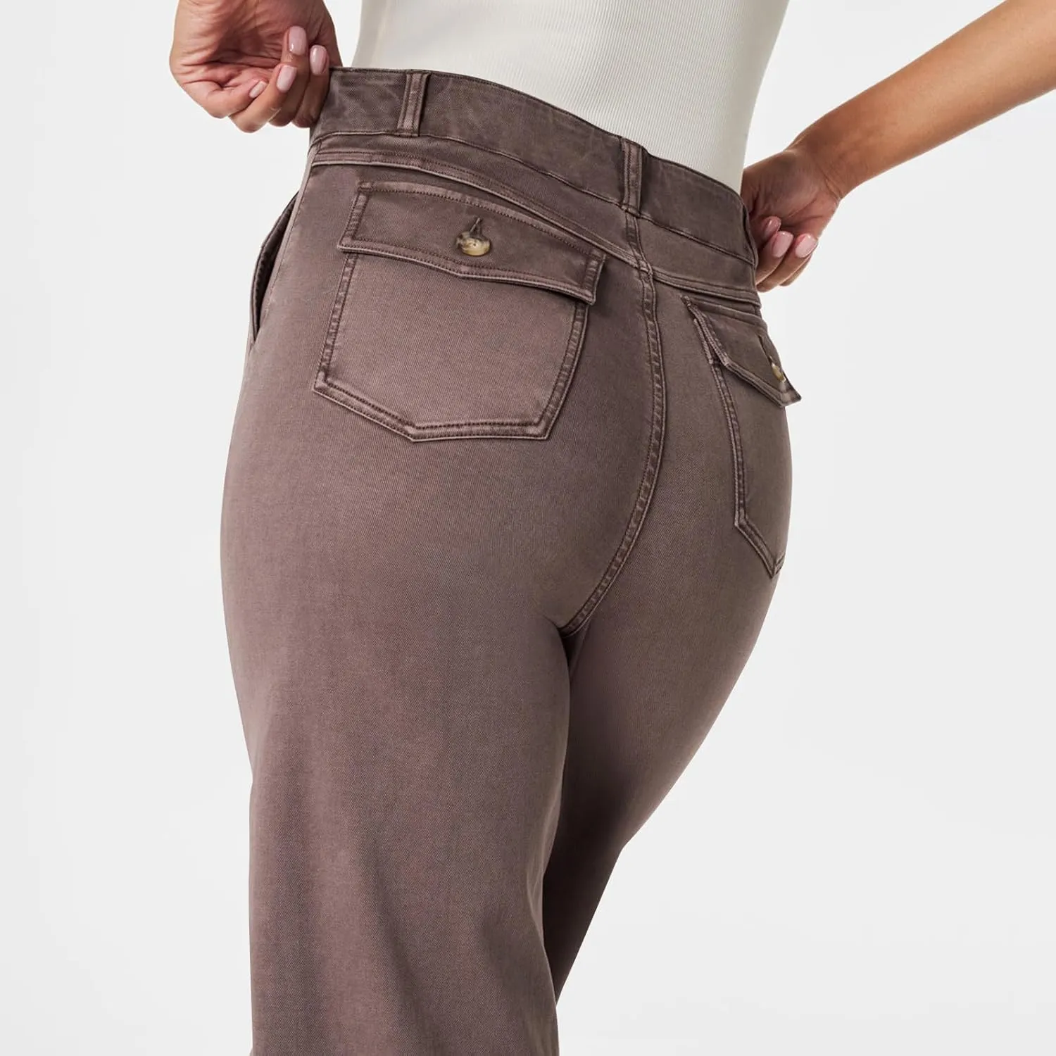Women Stretch Twill Cropped Wide Leg Pant High Waist Straight Leg Chino Pants Casual Capri Pants Ankle Jeans