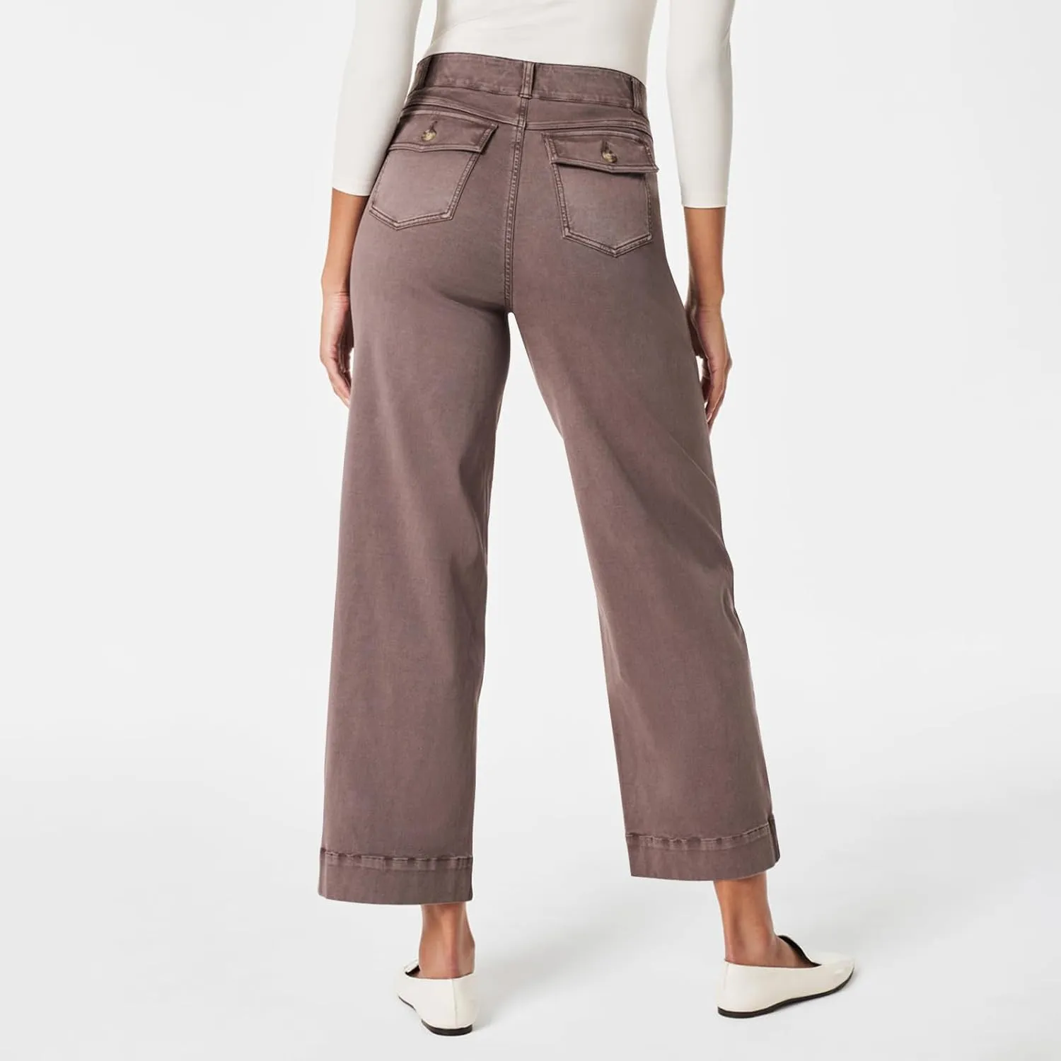 Women Stretch Twill Cropped Wide Leg Pant High Waist Straight Leg Chino Pants Casual Capri Pants Ankle Jeans