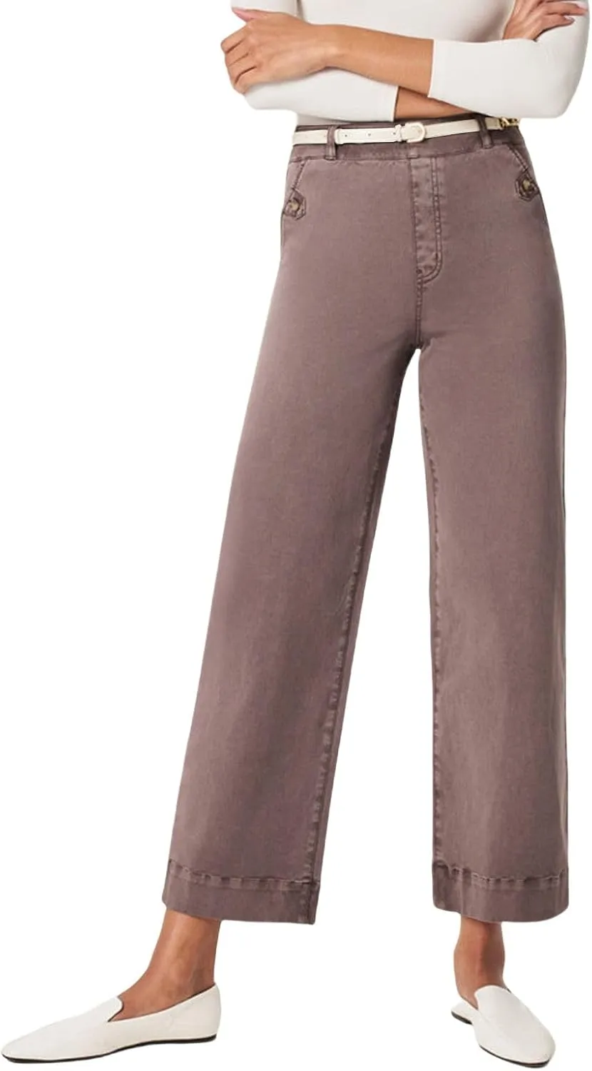 Women Stretch Twill Cropped Wide Leg Pant High Waist Straight Leg Chino Pants Casual Capri Pants Ankle Jeans