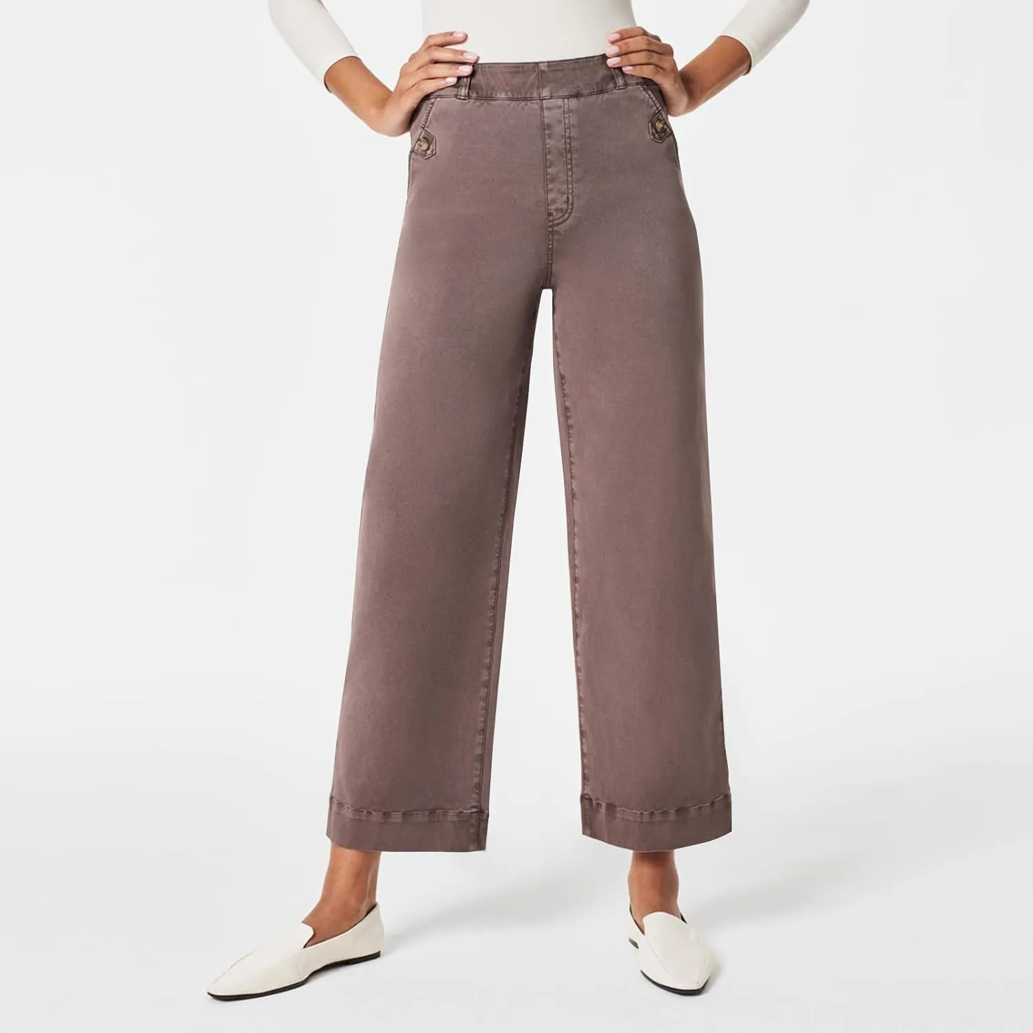 Women Stretch Twill Cropped Wide Leg Pant High Waist Straight Leg Chino Pants Casual Capri Pants Ankle Jeans