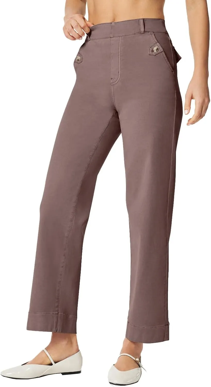 Women Stretch Twill Cropped Wide Leg Pant High Waist Straight Leg Chino Pants Casual Capri Pants Ankle Jeans