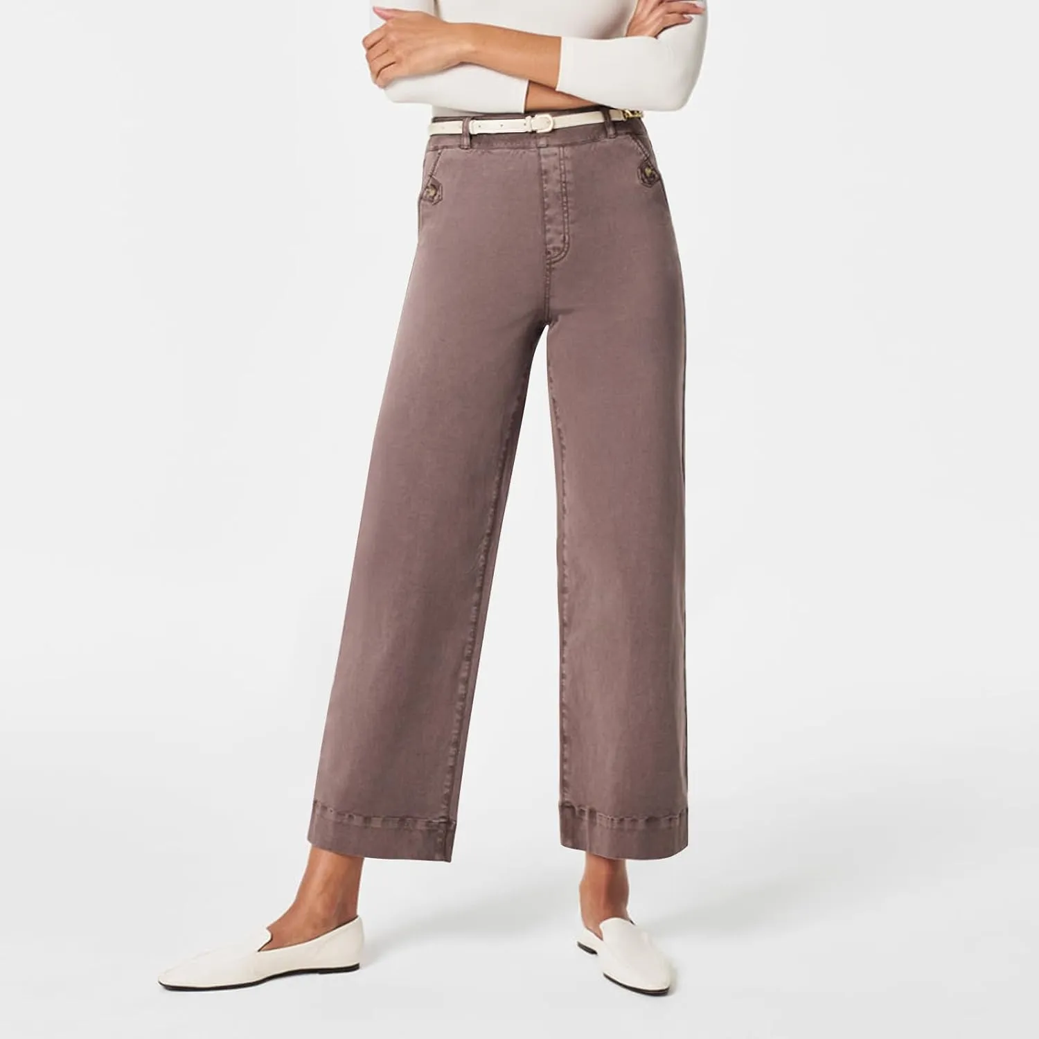 Women Stretch Twill Cropped Wide Leg Pant High Waist Straight Leg Chino Pants Casual Capri Pants Ankle Jeans