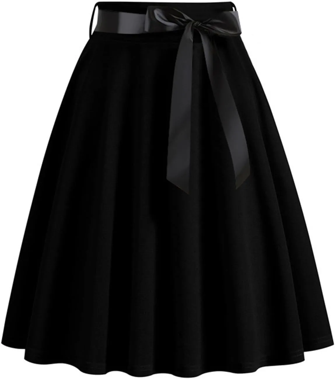 Women Vintage Pleated Skirts Plain Elegant Half Dress Hepburn Style A-Line Midi Skirts with Waist Bowknot