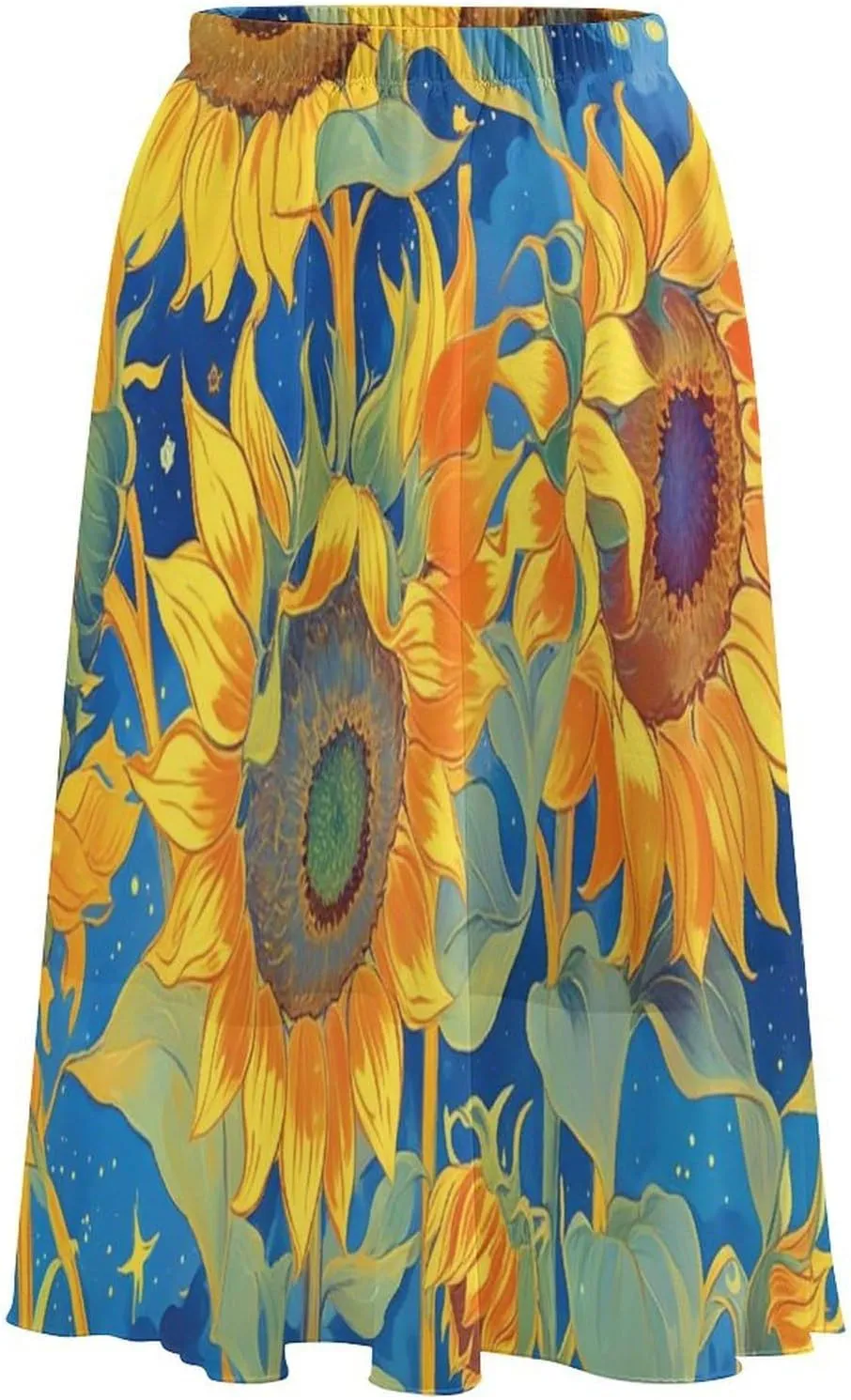 Women's A Line Elastic Waist Chiffon Midi Skirt Flared Pleated Skirts