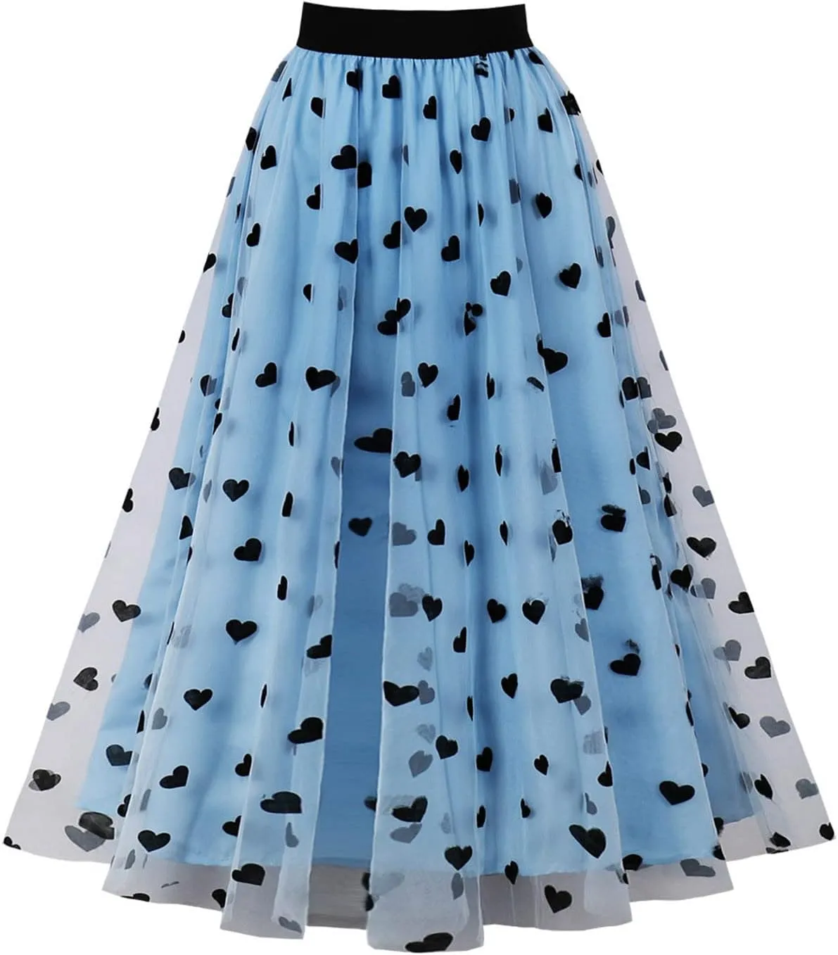 Women's A-Line Fairy Elastic Waist Tulle Midi Skirt Long Length Dressy Casual Trendy Summer Embroidered Mesh Skirts