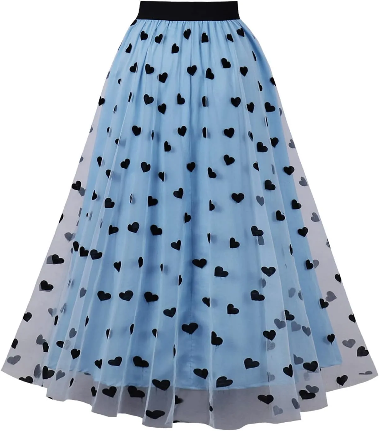 Women's A-Line Fairy Elastic Waist Tulle Midi Skirt Long Length Dressy Casual Trendy Summer Embroidered Mesh Skirts