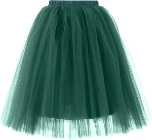 Women's A-Line Lightweight Petticoat Party Elastic Ruffle Tulle Tutu Skirt Elegant Underskirts for Cosplay Midi Skirt