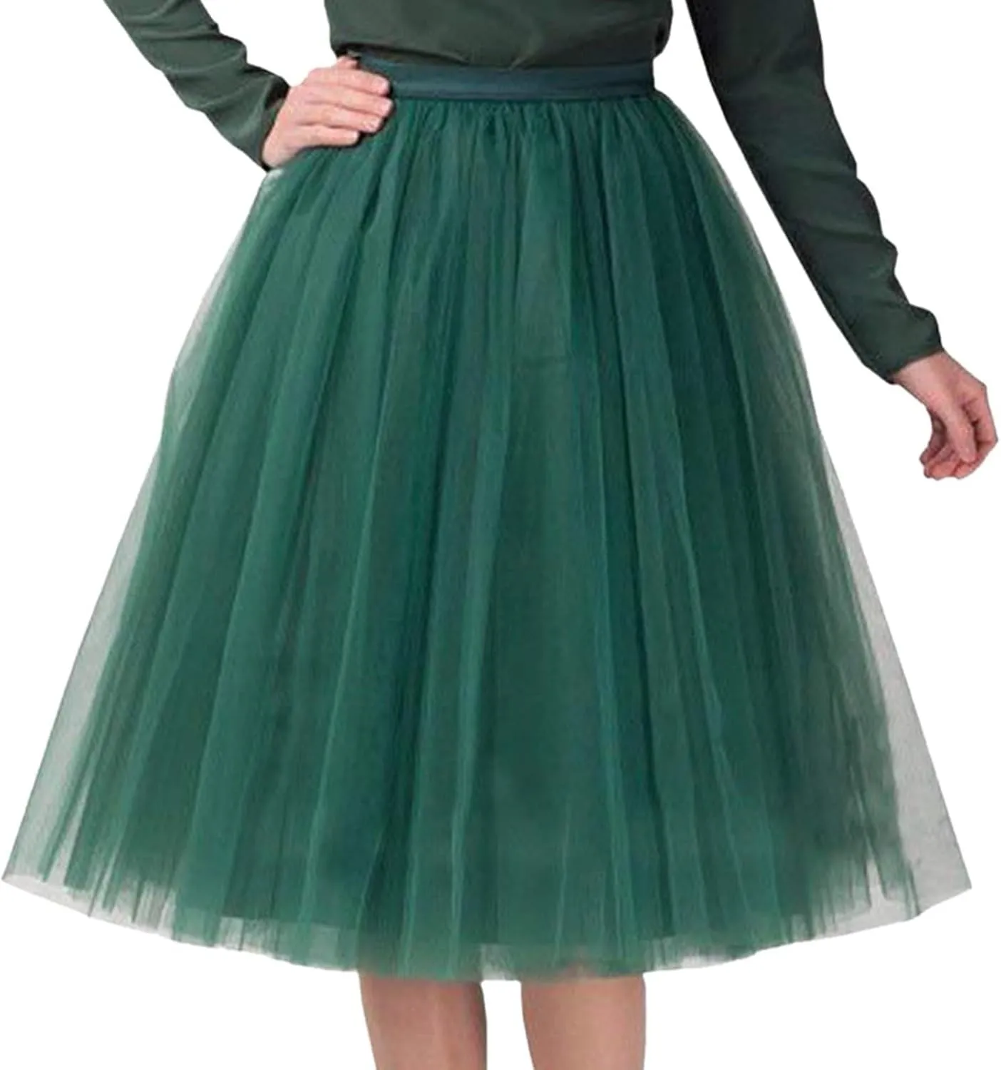 Women's A-Line Lightweight Petticoat Party Elastic Ruffle Tulle Tutu Skirt Elegant Underskirts for Cosplay Midi Skirt