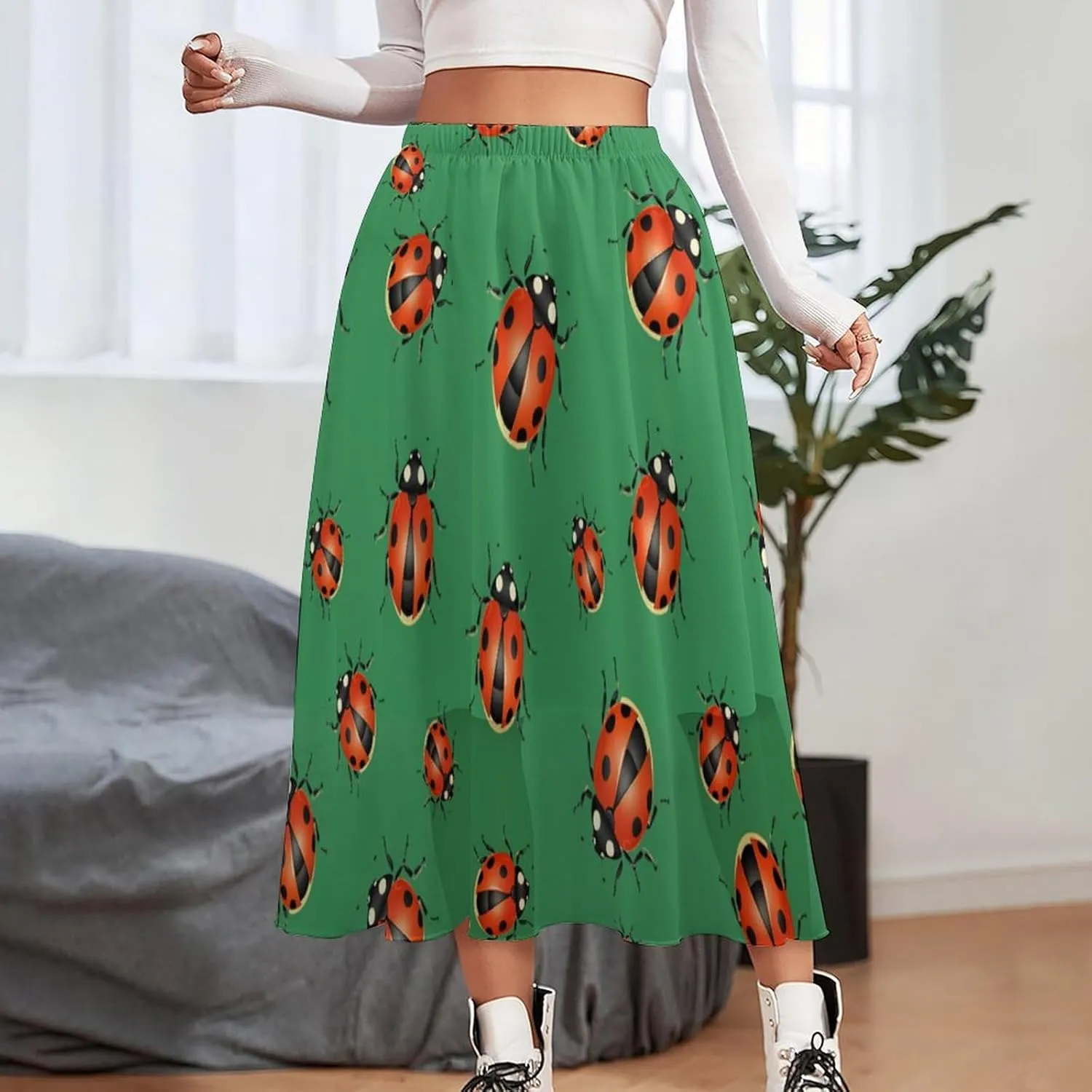 Women's A-Line Midi Skirt High Waist Knee Skirts Chiffon Summer Skirt