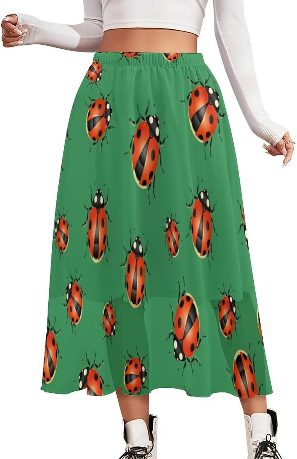 Women's A-Line Midi Skirt High Waist Knee Skirts Chiffon Summer Skirt