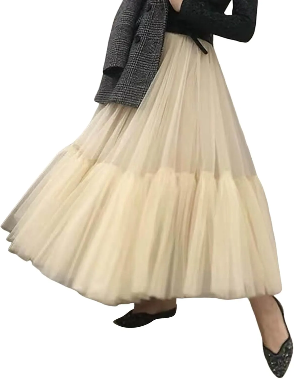Women's A Line Tulle Party Dinner Tutu Skirt Brown Stretchy High Waisted Flared Skirt Plus Size Womens Skirts