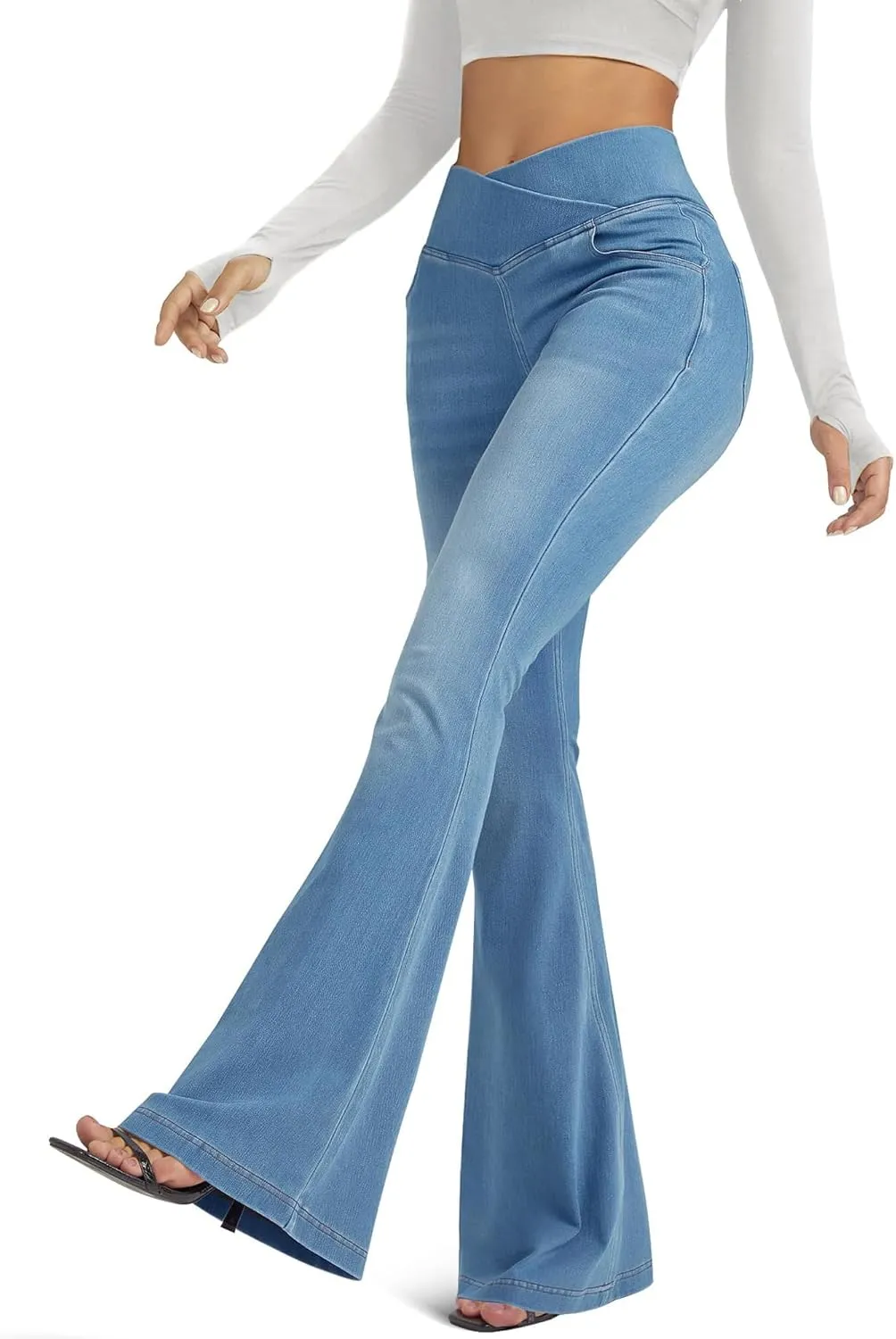 Women's Bell Bottom Jeans Low Waist Classic Stretch Flared Jeans Denim Bell Bottom Pants