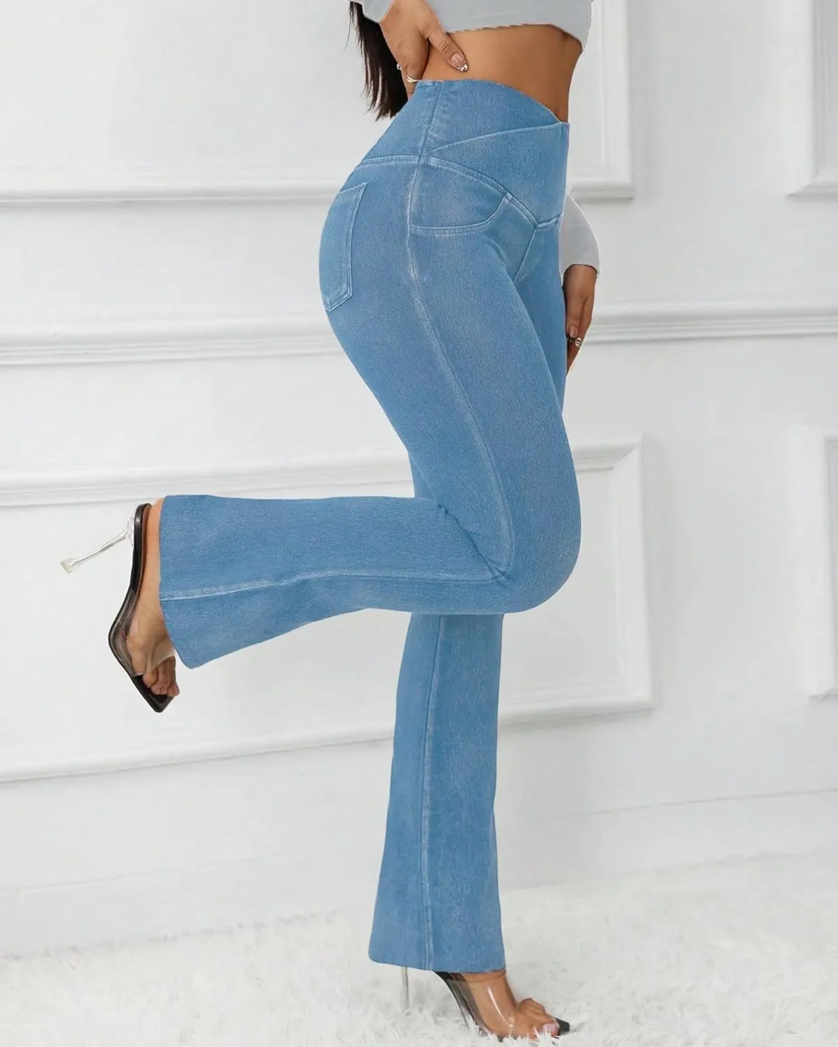 Women's Bell Bottom Jeans Low Waist Classic Stretch Flared Jeans Denim Bell Bottom Pants