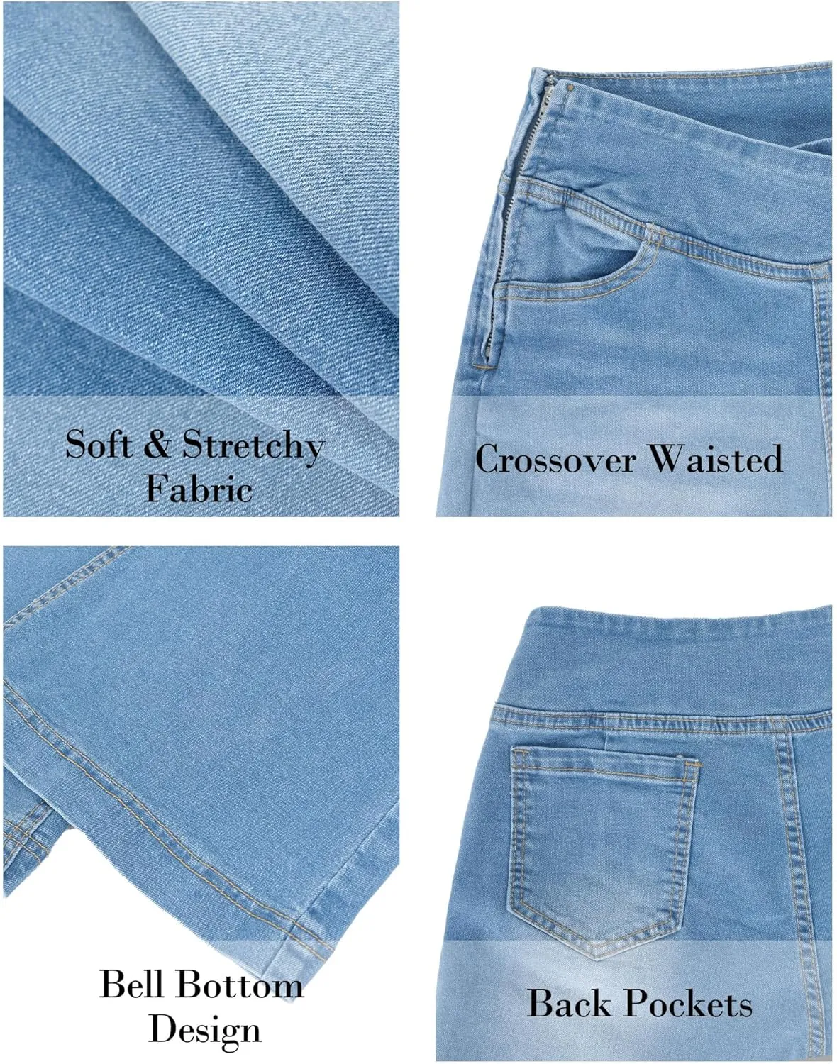 Women's Bell Bottom Jeans Low Waist Classic Stretch Flared Jeans Denim Bell Bottom Pants