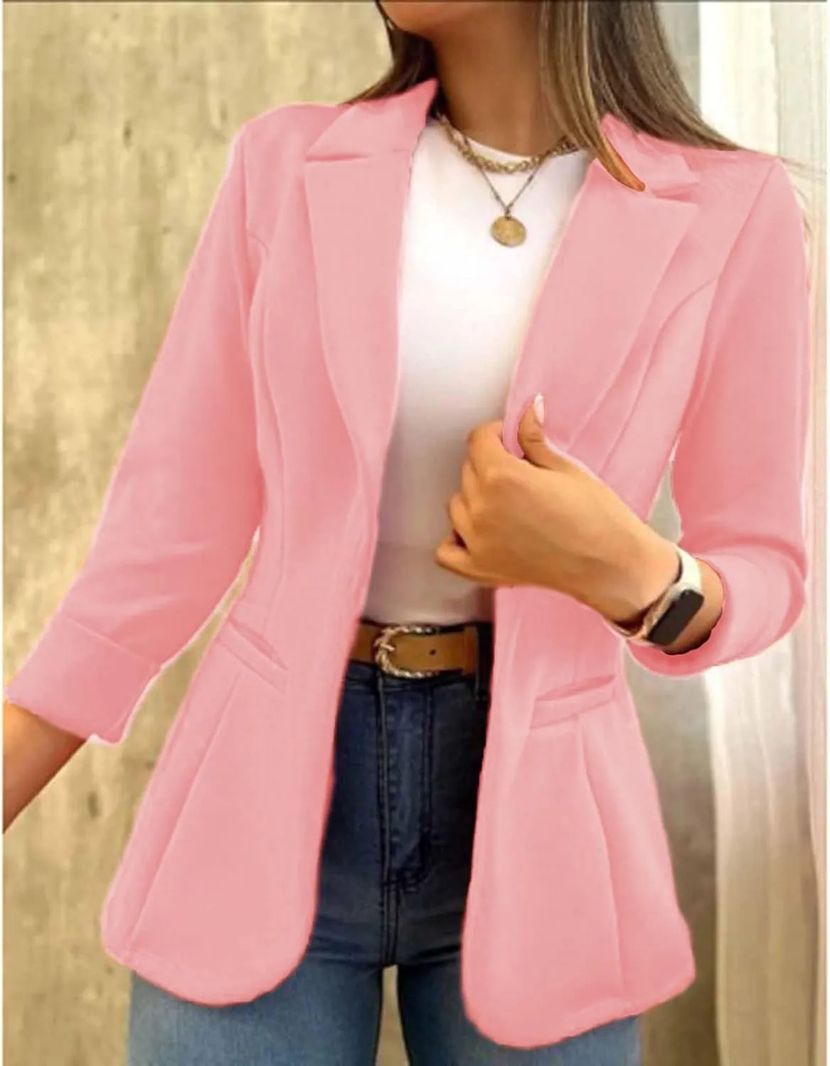 Women's Blazer Business Casual Long Sleeve Lapel Button Slim Work Office Blazer Open Front Casual Jacket Coat Workwear