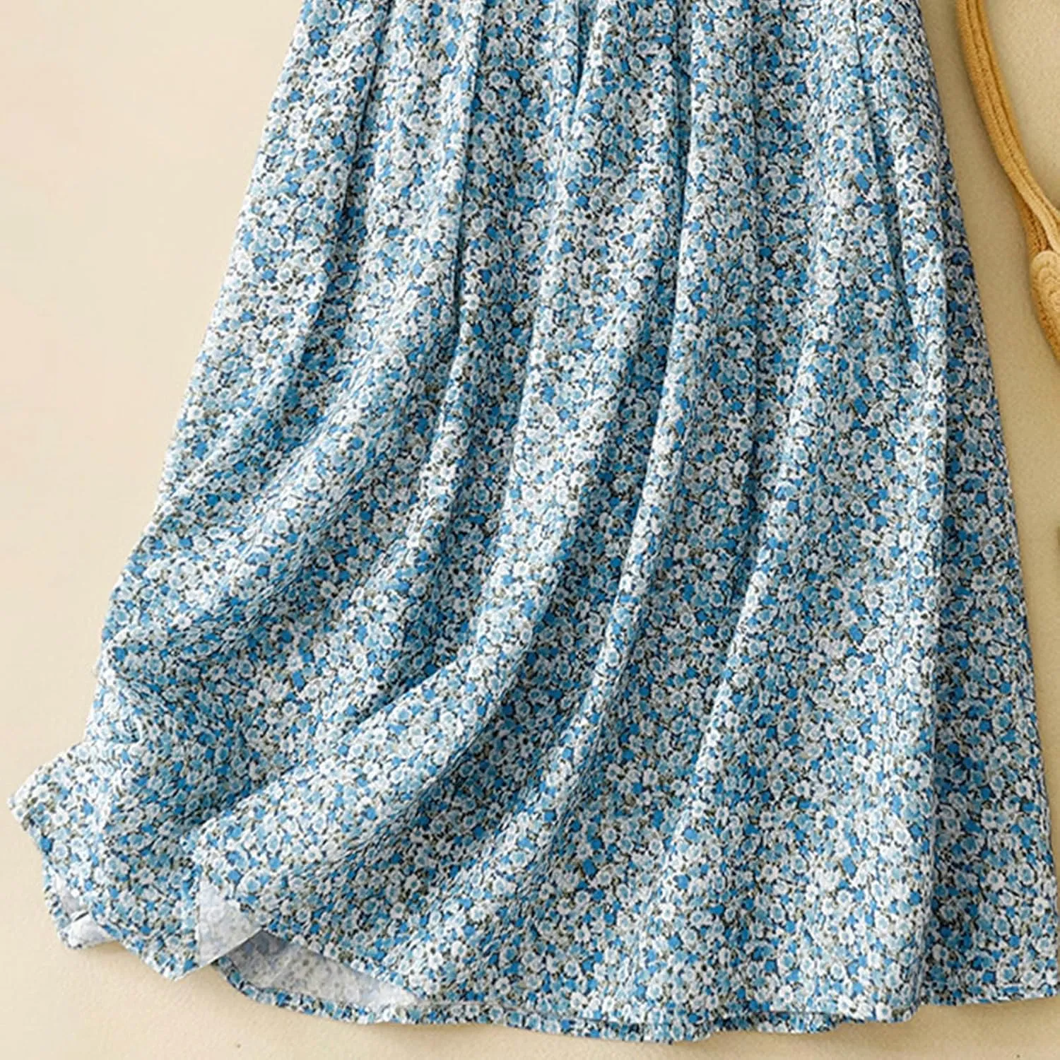 Womens Boho Skirt Elastic High Waist Pleated A-Line Skirts Summer Floral Print Casual Flowy Midi Skirt for Vacation