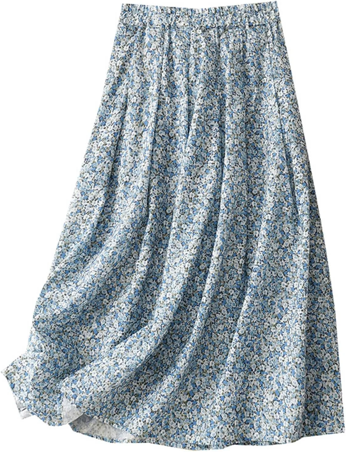 Womens Boho Skirt Elastic High Waist Pleated A-Line Skirts Summer Floral Print Casual Flowy Midi Skirt for Vacation