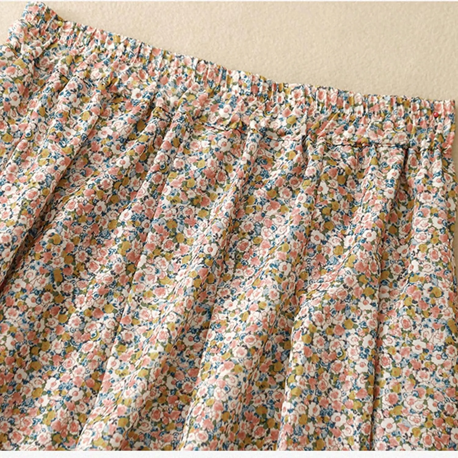 Womens Boho Skirt Elastic High Waist Pleated A-Line Skirts Summer Floral Print Casual Flowy Midi Skirt for Vacation