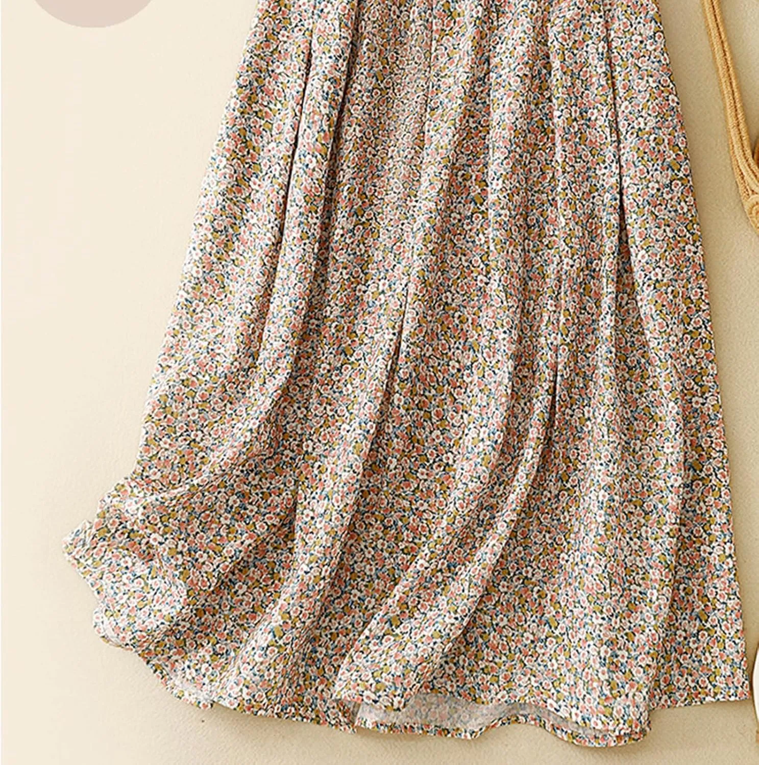 Womens Boho Skirt Elastic High Waist Pleated A-Line Skirts Summer Floral Print Casual Flowy Midi Skirt for Vacation