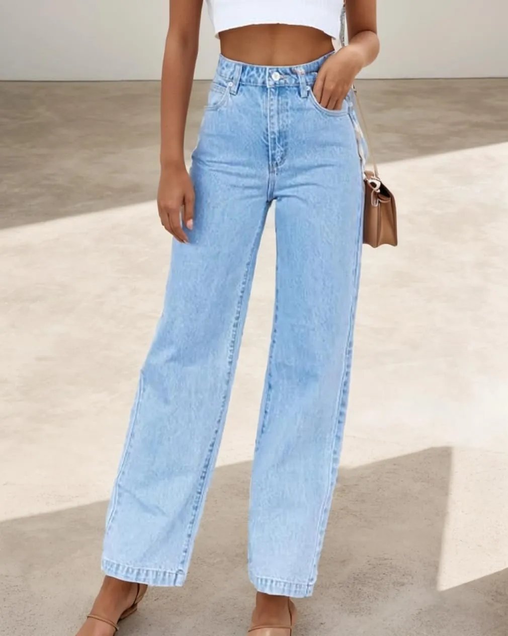 Women's Boyfriend Jeans Mid Waisted Straight Leg Loose Lightweight Jeans Stretchy Casual Denim Pants