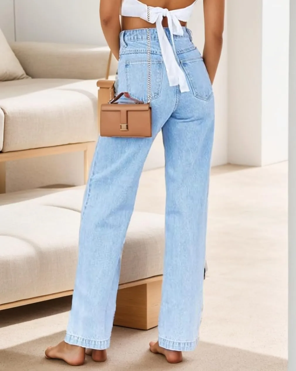 Women's Boyfriend Jeans Mid Waisted Straight Leg Loose Lightweight Jeans Stretchy Casual Denim Pants
