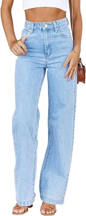 Women's Boyfriend Jeans Mid Waisted Straight Leg Loose Lightweight Jeans Stretchy Casual Denim Pants