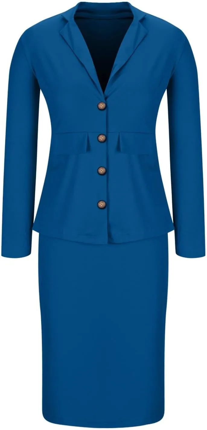 Women's Business Suit 2 Piece Long Sleeve Skirt Suit Set 2025 Lady Blazer Office Work Solid Slim Fit Jacket Outfits